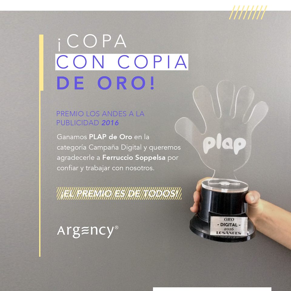 Argency - "Copa con Copia", Ferruccio Soppelsa - Campaña Digital - Oro -