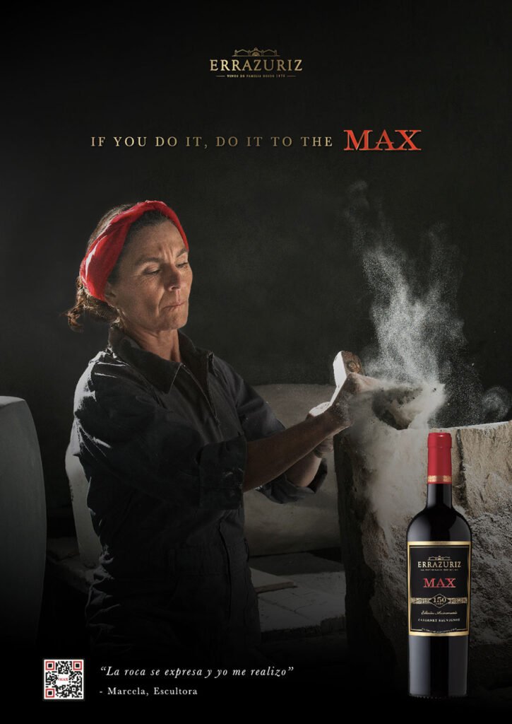 Key Visual. Max. Viña Errázuriz. Escultora Marcela Romagnoli. Argency, agencia de diseño y publicidad. Argentina.